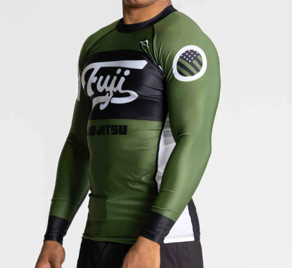 Jiu Jitsu Script Flex Lite Long Sleeve Rashguard Green by Fuji For Discount