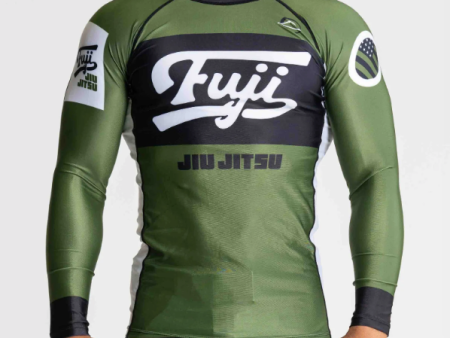 Jiu Jitsu Script Flex Lite Long Sleeve Rashguard Green by Fuji For Discount