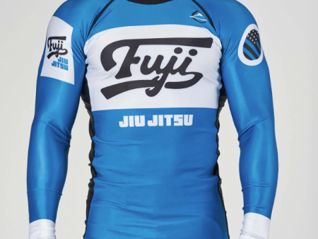 Jiu Jitsu Script Flex Lite Long Sleeve Rashguard Blue by Fuji For Sale