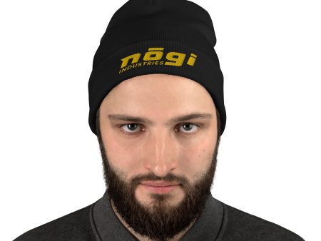 Embroidered Beanie w Puff logo (Black & Gold) by Nogi Industries Fashion