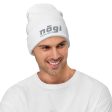 Embroidered Beanie w Puff logo (White & Gray) by Nogi Industries For Sale