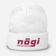 Embroidered Beanie w Puff logo (White & Pink) by Nogi Industries Supply