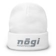 Embroidered Beanie w Puff logo (White & Gray) by Nogi Industries For Sale